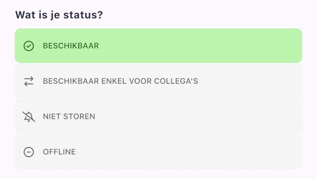 Hier pas je in de Vialer app je bereikbaarheidsstatus aan